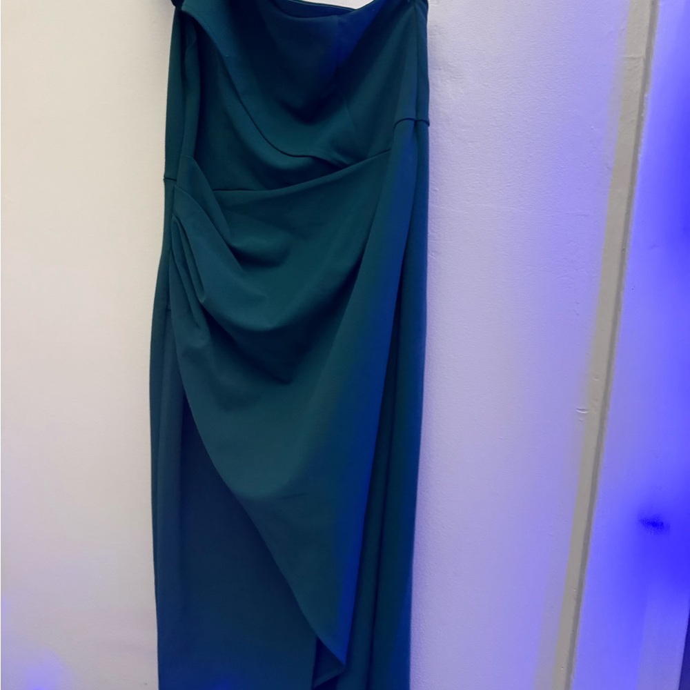 Emerald Green One Shoulder Midi Dress Slit Bodycon NWT Size L